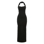 Drag Sister Backless Hollow Out Cutout Sheath Back Slit Lace Halter Dress