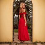 Socialite Bright Red Dress off Neck Cocktail Dress