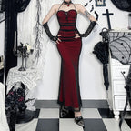 Black and red halter neck mesh dress