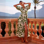 Casual V neck Printing Mid Length Dress