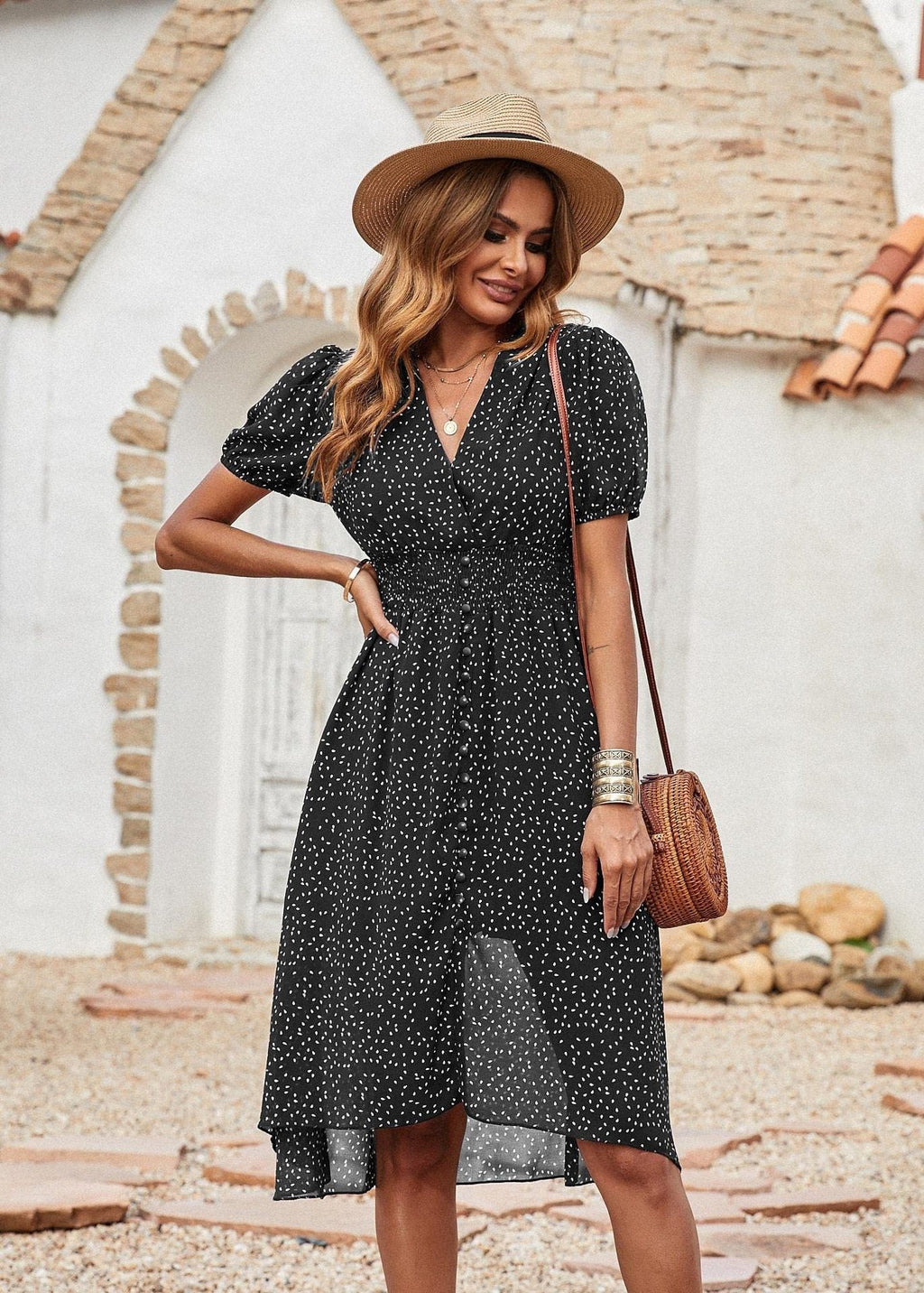 Larkspur Pocketed Button Down Ruffle Maxi Dress Black