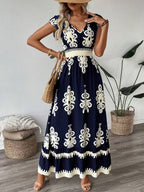 Aurora Minimalist Women's Embroidered V Neck Maxi Dress Elevated Occasion Wear