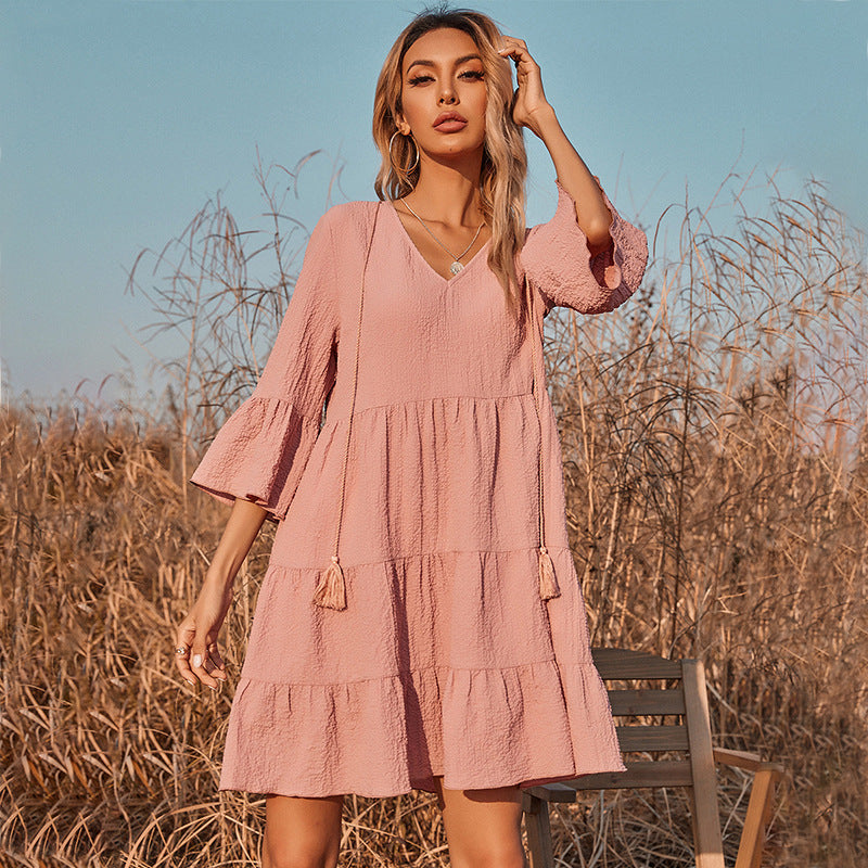 Good Karma Cotton Tiered Babydoll Tunic Dusty Rose