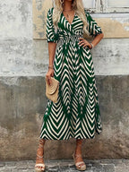 Isabella Minimalist V Neck Dress with Geometric Print Designer Edit