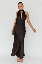 Deep V Halter Backless Prom Dress