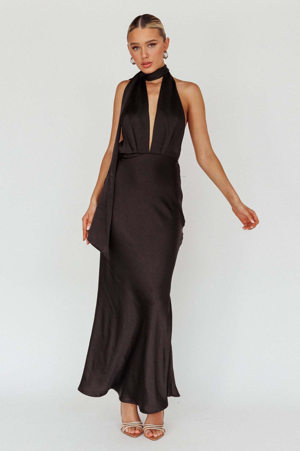 Deep V Halter Backless Prom Dress