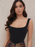 Fishbone Square Neck Cropped Navel Outer Sling Top