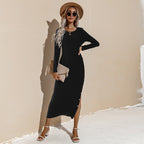 Alexina Long Sleeve Ribbed Knit Maxi Dress Black FINAL