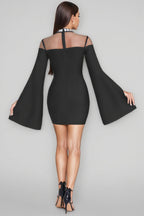 Della Rhinestone Long Sleeve Split Mini Dress