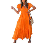 Tangie Cotton Tiered Midi Dress Orange