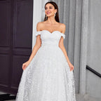 Off Shoulder Evening Dress Elegant Graceful Simple Dress Outdoor Travel Photography Light Wedding Dress