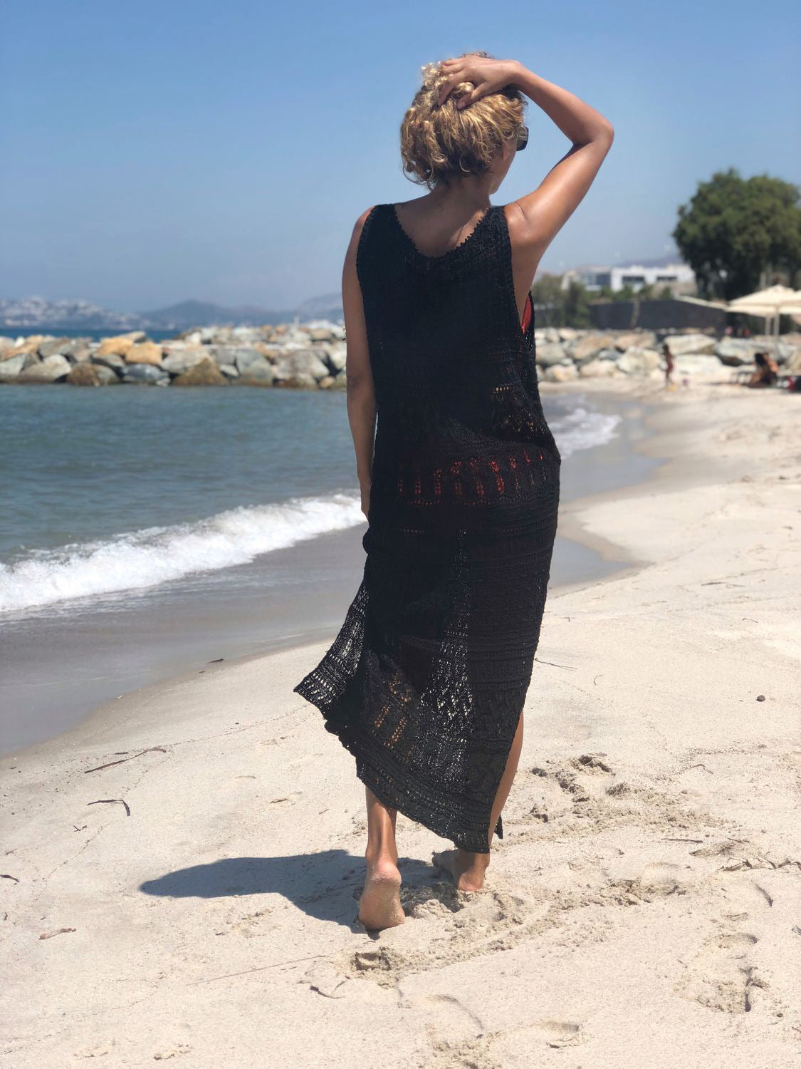 Yuka Crochet Cover Up Midi Dress Black