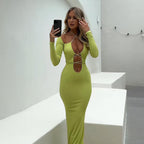 Lace Up Cutout Slim Long Sleeve Dress