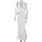 Halter Backless Deep V Plunge Top Sheath Dress Slim Fit Elegant Lady Suit