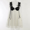 Lace Stitching Floral Short Contrast Color Slimming Bare Back Dress