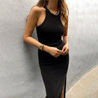 Cora Cotton Ribbed Knit Midi Dress Black