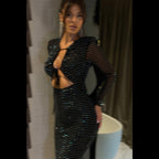 Colorful Sequ Dress Hollow Out Cutout out Strap Slim Fit Maxi Dress