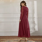 Casual Round Neck Stitching Mesh Dress