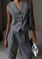 Chic White TailoRed Vest & Bermuda Shorts Set