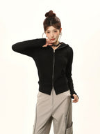 Hooded Double-Zipper Cardigan Sweatshirt