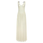 Slim V neck Backless Strap Mesh Dress