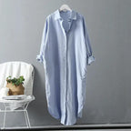 Thalia Effortless Long Linen Shirt Dress Premium Wardrobe Essential