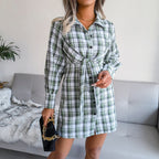 Klay Cotton Plaid Button Down Shirt Dress Green
