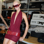 Deep V Halter Neck Waist Dress