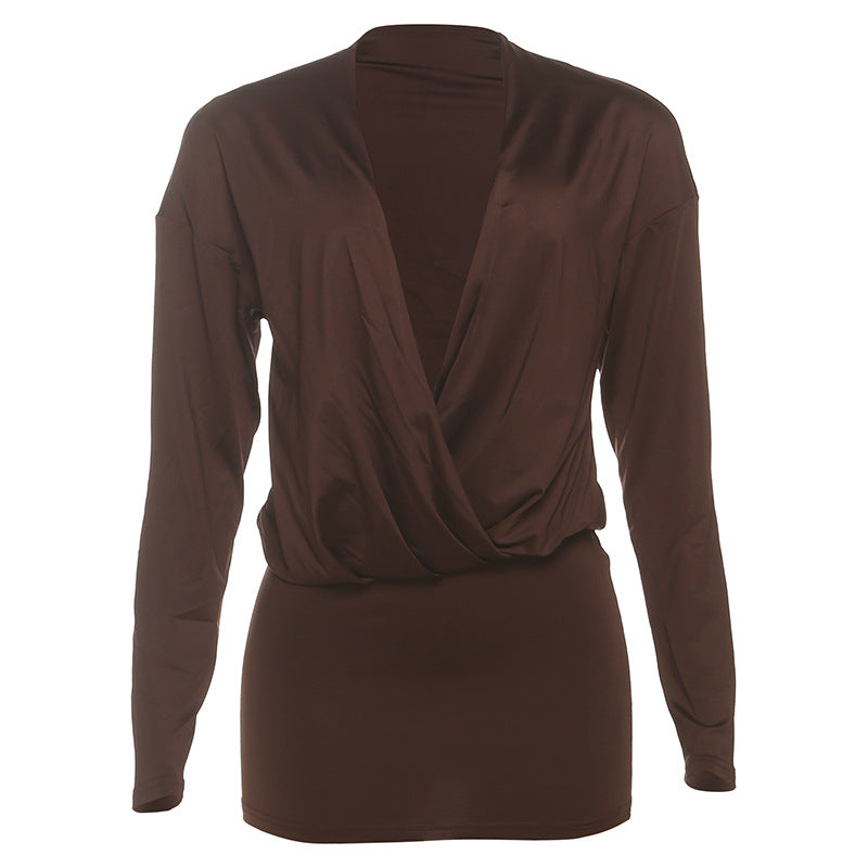 Autumn Winter Women Long Sleeved V neck Fashionable All Match Sexy Sheath Dress