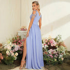 V neck Elegant Evening Dress Prom Party Slit Evening Dress Wedding Dinner Toast Dress Annual Meeting Dress