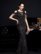Shiny slim fishtail evening dress