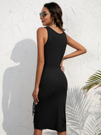 Melbourne Ribbed Knit Midi Dress Black