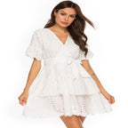 Calliope Cotton Eyelet Wrap Dress Off White