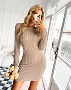 Striking Backless Knit Bodycon Dress Light Mocha FINAL
