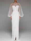 Strapless Puff Sleeves Shiny Glitter Wedding Dress