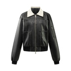 PU Leather Jacket with Lamb Wool Collar