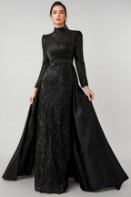 Moto Sequin Satin Long-Sleeved Maxi Dress