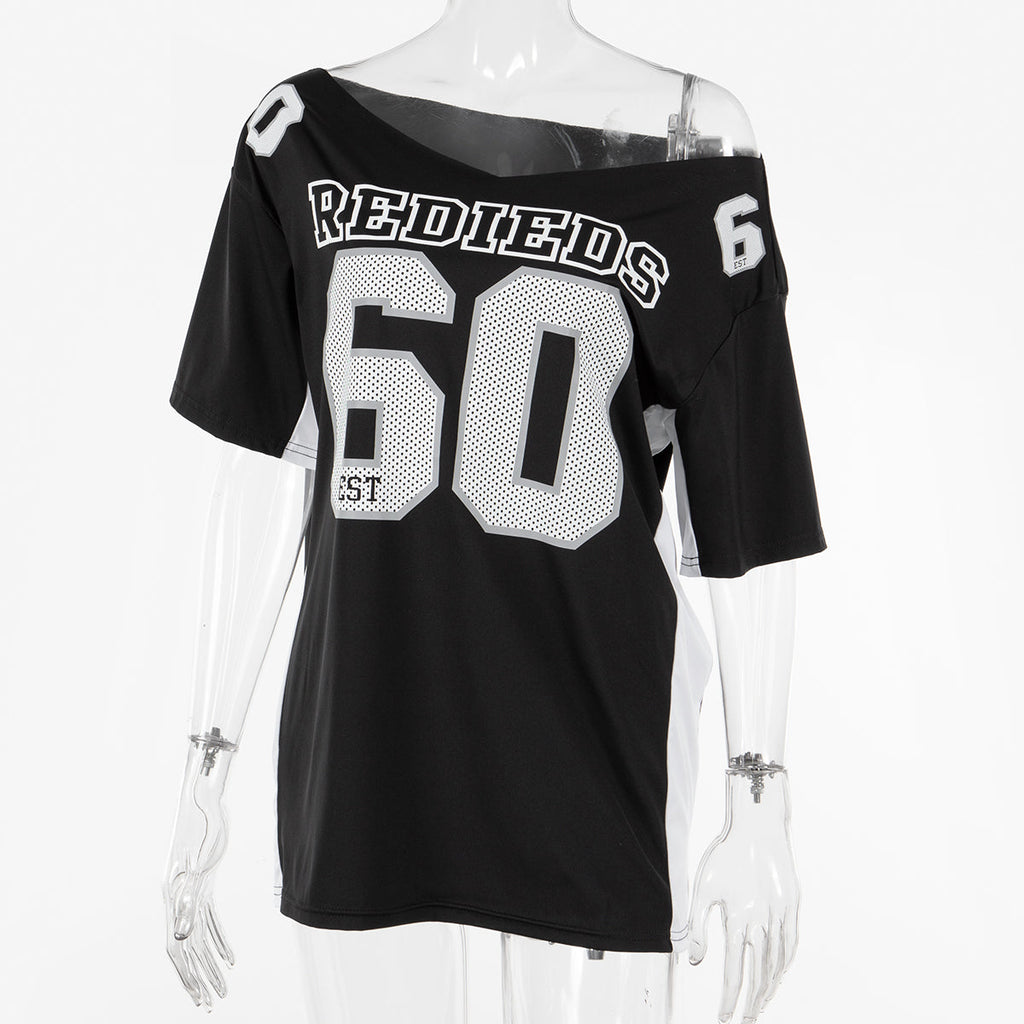 Jaidah Graphic Off-Shoulder T-Shirt