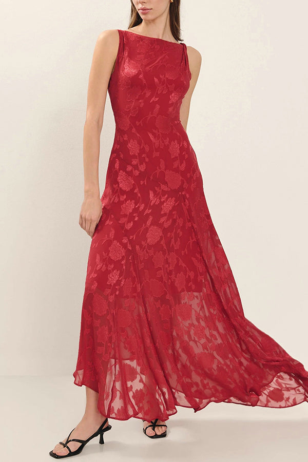 Fashion Jacquard Elegant Backless Lace-up Slim Irregular Maxi Dress