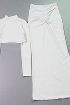 Casual Long Sleeve Stand Collar Long Skirt Suit