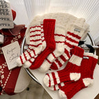 Red Striped Cashmere Blend Warm Mid Calf Socks
