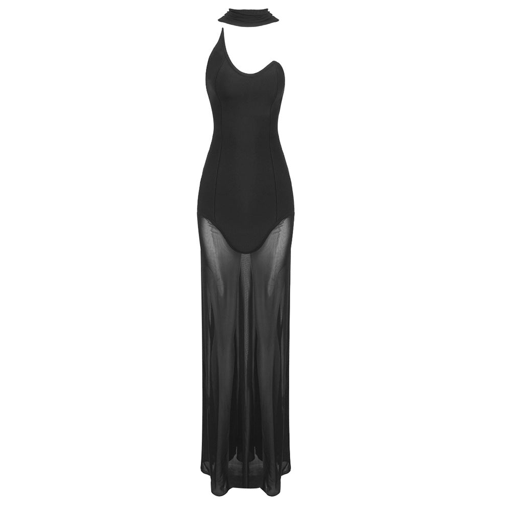 Black White Bandage High Elastic White Mesh Maxi Dress