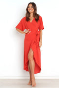 Bold Move Wrap Midi Dress Red