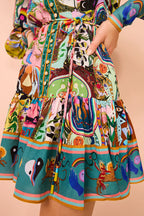 Touch of Luxury Unique Print Balloon Sleeve Button Shirt Mini Dress