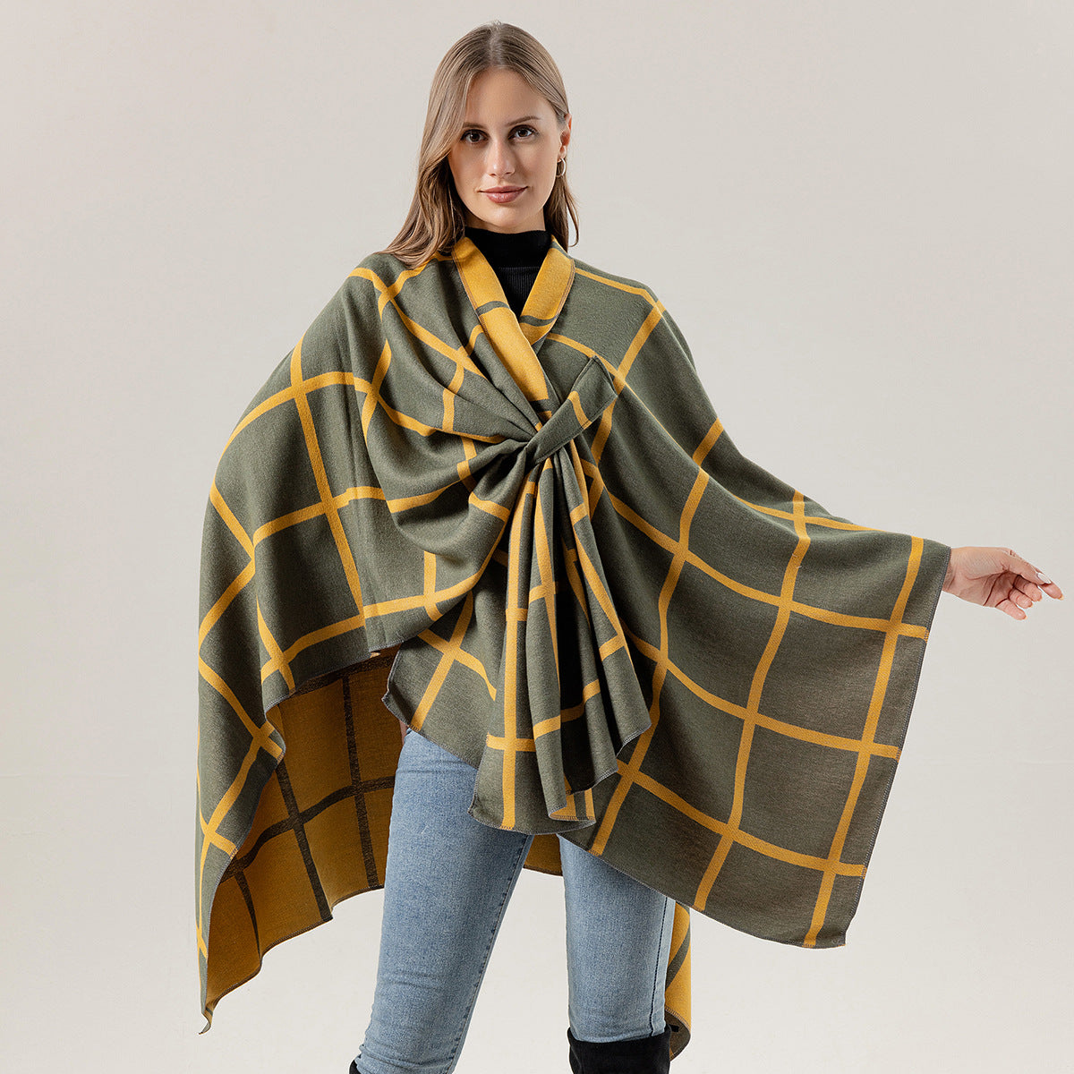 Bestselling Sidetied Plaid Split Cape Warm Crossborder Scarf