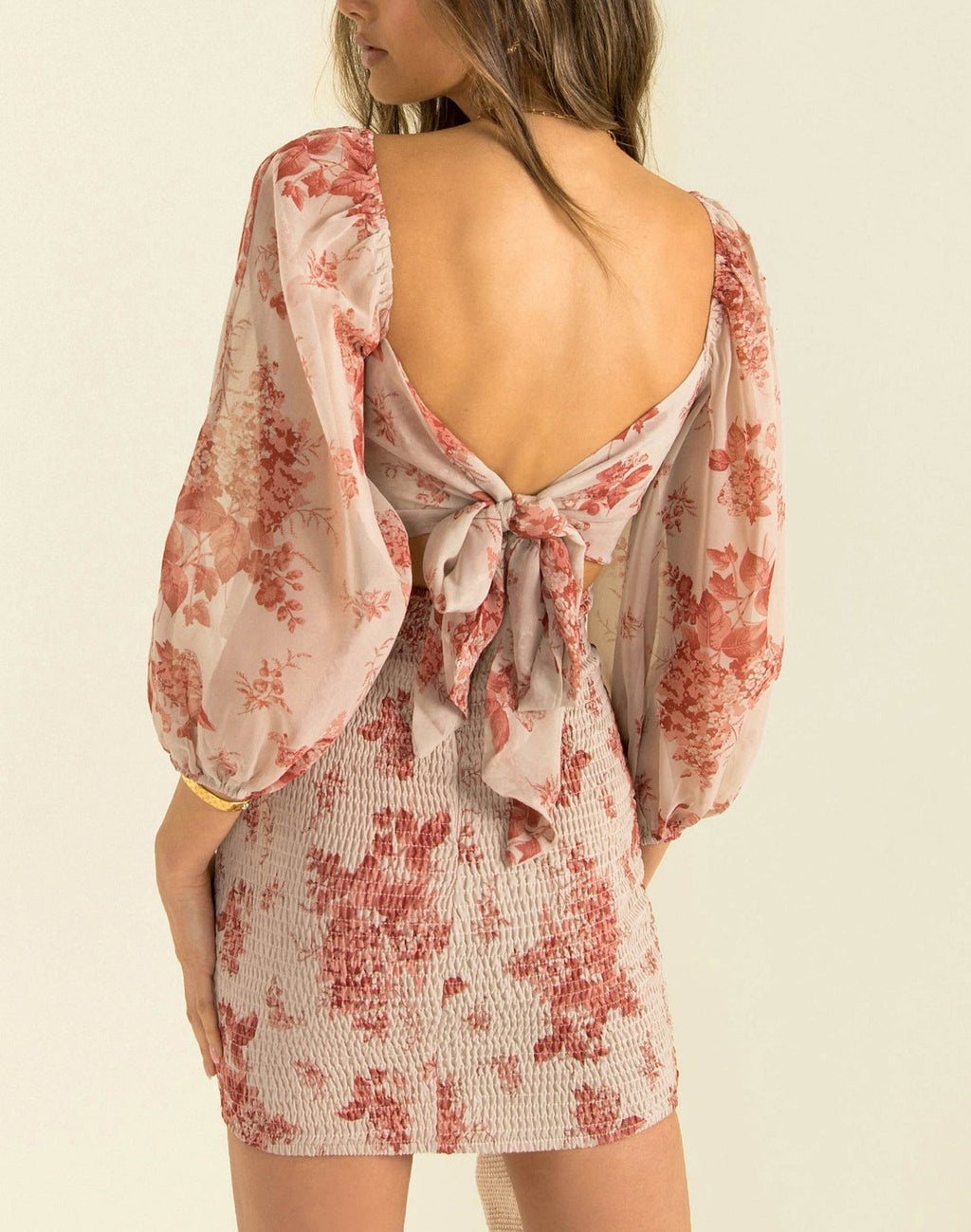 Emberly Linen Floral Puff Sleeve Mini Dress Ivory Multi