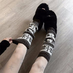 Retro Snowflake Knit Slouchy Red Leg Warmers