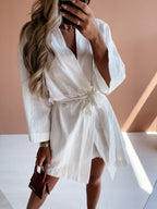 Penni Satin Balloon Sleeve Wrap Dress Ivory