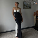 Color Contrast Backless Bow Tube Top Ribbon Dress