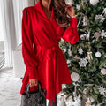 Slow Dance Satin Wrap Dress Red